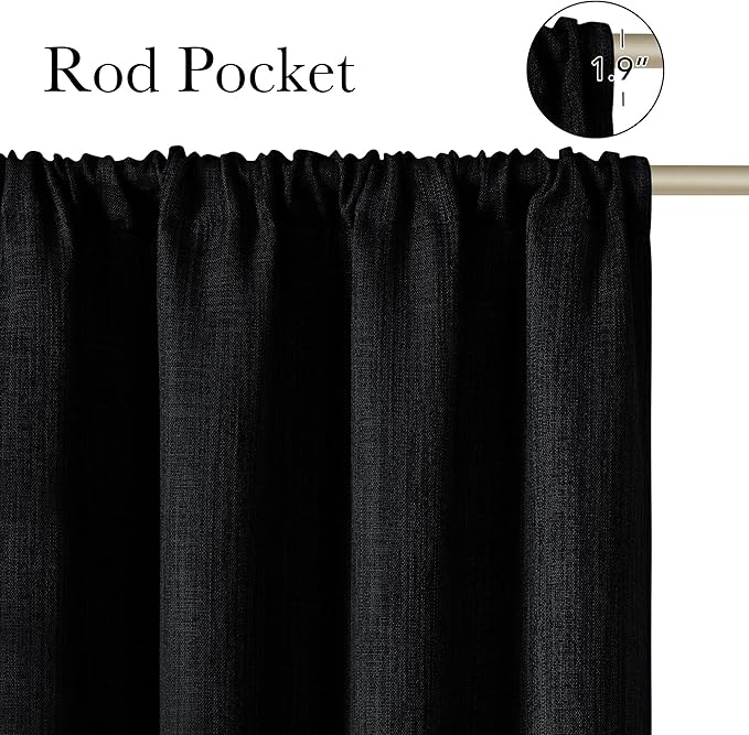 NICETOWN Black Faux Linen Room Darkening Rod Pocket Curtains 63 inch Length