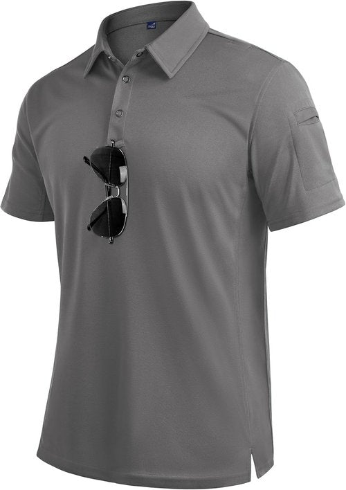 Alimens & Gentle Men's Tactical Polo Shirt - Short Sleeve Dry Fit Golf Top for Outdoor Sports