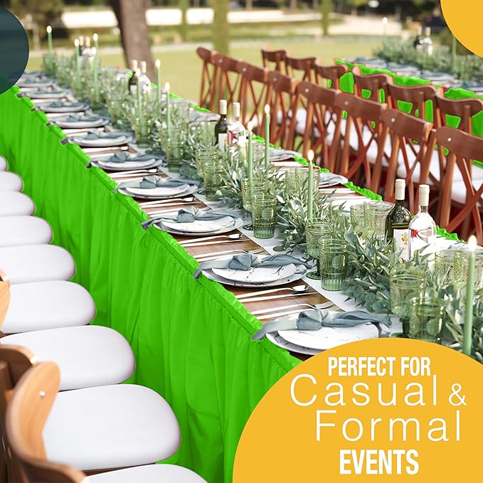 Exquisite Ruffle Table Skirt Lime Green 2 Pack 14 Ft Long Table Skirts for Rectangle Tables 6ft Plus or Round Tables Skirts with Adhesive Strip for Gender Reveal Decor & Happy Birthday Parties