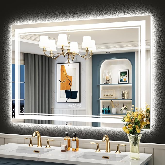 50x36 LED Bathroom Mirror with Lights, Backlit and Front Lit Anti-Fog Lighted