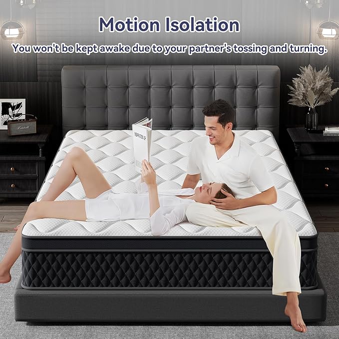 12 Inch King Hybrid Mattress, Gel Memory Foam & Pocketed Springs, Motion Isolation, Pressure Relief, CertiPUR-US Certified, Fiberglass-Free, Supportive Comfort