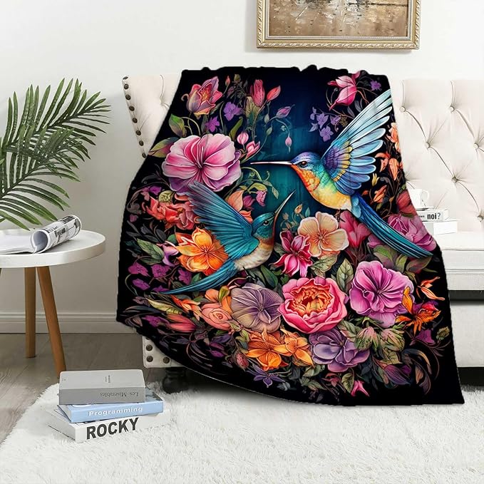 Firmiso Hummingbird Throw Blanket, Hummingbird Gifts for Women, Bird Blanket for Home Decor, Soft Lightweight Fleece, Washable No-Pilling, Single Sided, Hand/Machine Wash, 60x80 Inches
