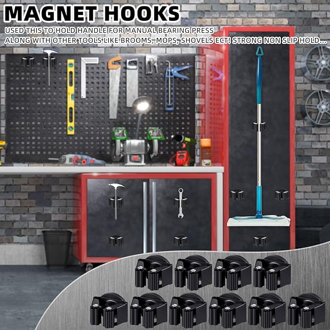 Vercraft 10 Pcs Magnetic Mop Broom Holder Movable Magnetic Broom Holder Rack, Anti Slip Wall Mounted Utility for Cleaning Tools, Garage, Kitchen, Laundry, Garden (Black)