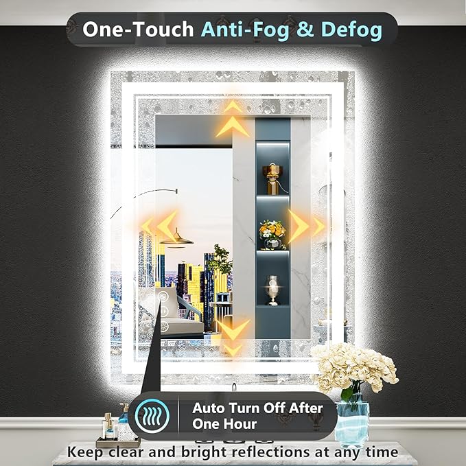 28x36 LED Bathroom Mirror with Lights, Backlit and Front Lit Anti-Fog Lighted