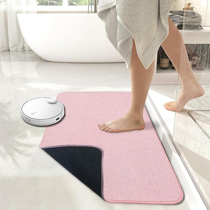 Bath Mat,Ultra Thin Bathroom Rugs,Rubber Bath Mats for Bathroom,No Slip Bath Rugs,Quick Dry,Machine Washable,Low Pile,Absorbent,Shower Outside,Sink,Home Decor Accessories.Pink,2'x3'(24x36inch)