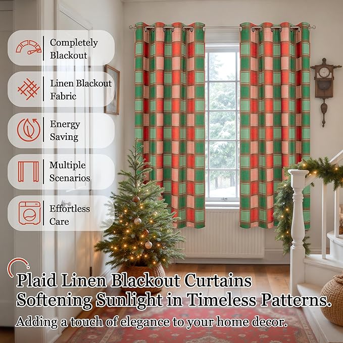 Lajode Plaid Curtains for Living Room 63 Inch Long