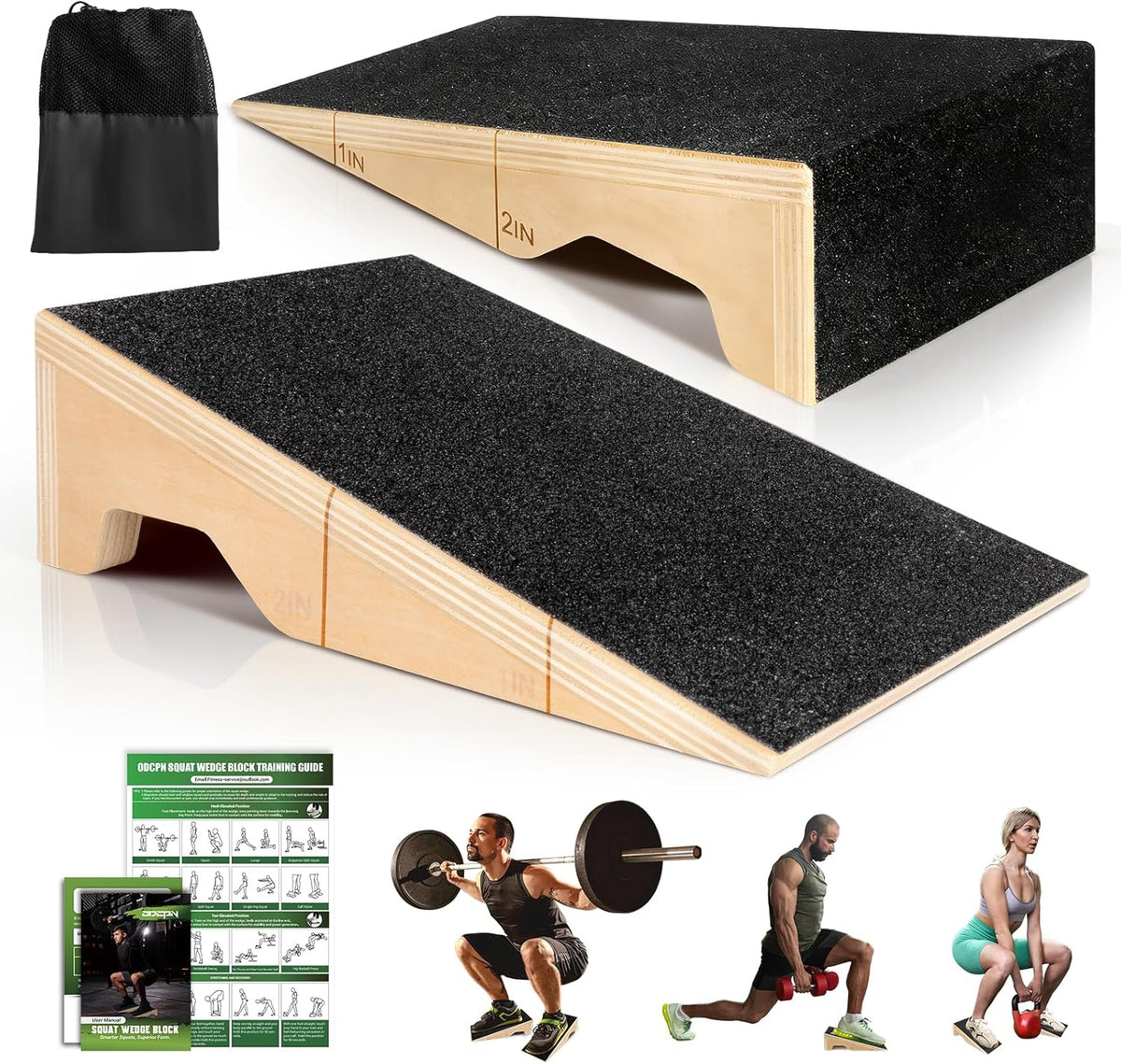 Squat Wedge Block - 2 Pcs Non-Slip Wooden Heel Elevation & Weightlifting Slant Board | 1800 Lbs Capacity