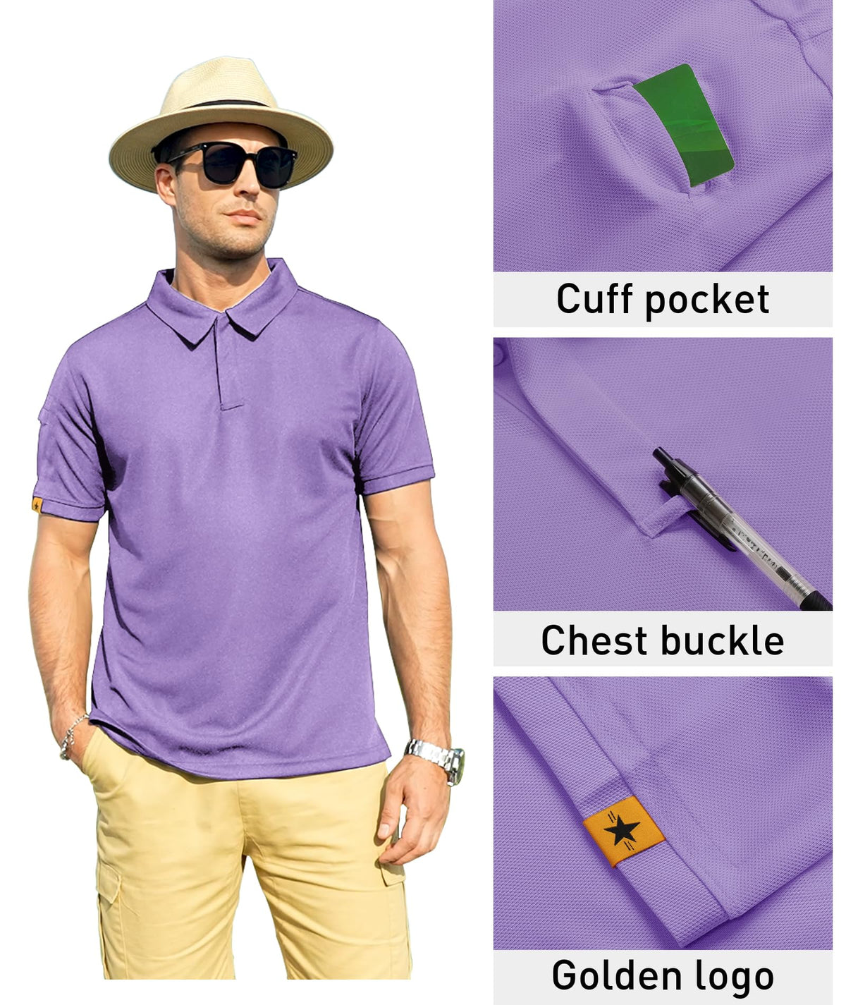 ZITY Mens Polo Shirt Short Sleeve Sports Tactical T-Shirt Athletic Golf Polos Daily Casual Stylish Collared Shirts for Men Lilac 4X-Large