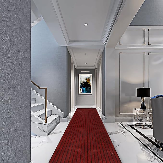 3' x 9' Runner Rugs with Rubber Backing, Indoor Outdoor Utility Carpet Runner Rugs, Stripe Red, Can Be Used as Aisle for The RV and Boat, Laundry Room and Balcony