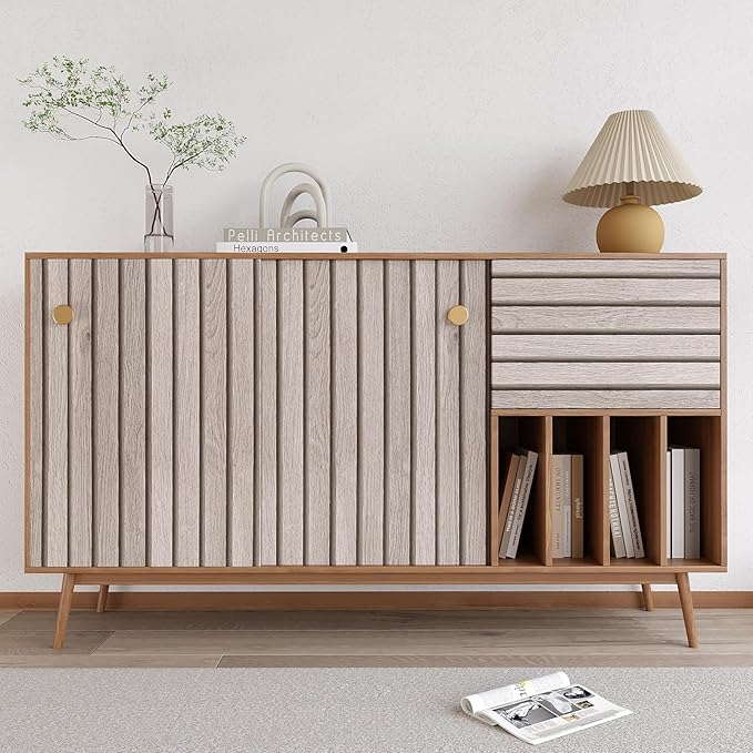 VEELIKE Rustic Grey Oak Wood Slat Wallpaper Peel and Stick Faux Wood Panel Wall