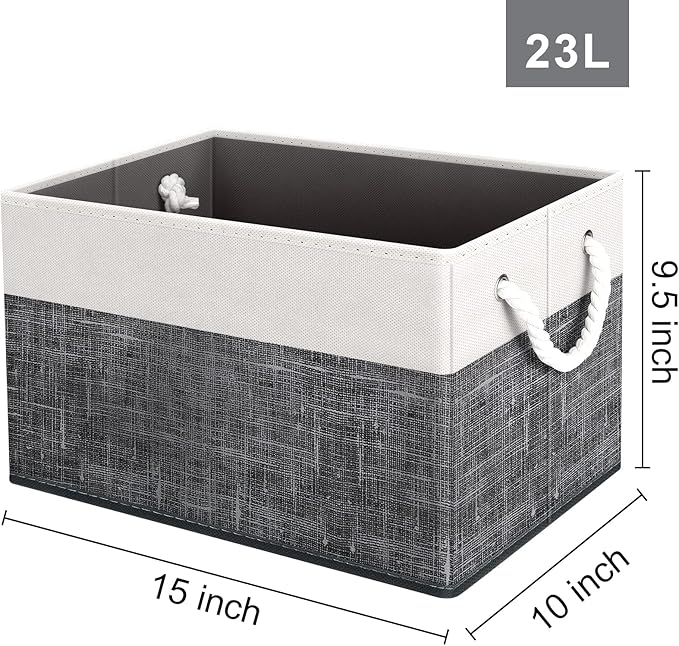 Fab totes Storage Bins [8-Pack], Foldable Storage Baskets for Organizing Toys, Books, Shelves, Closet, Large Storage Box with Rope Handles, Sturdy Organizer Bins, White & Black