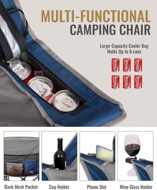 KingCamp Oversized XL Camping Chair - Heavy Duty 500lbs Folding Couch with Cooler Bag & Cup Holder
