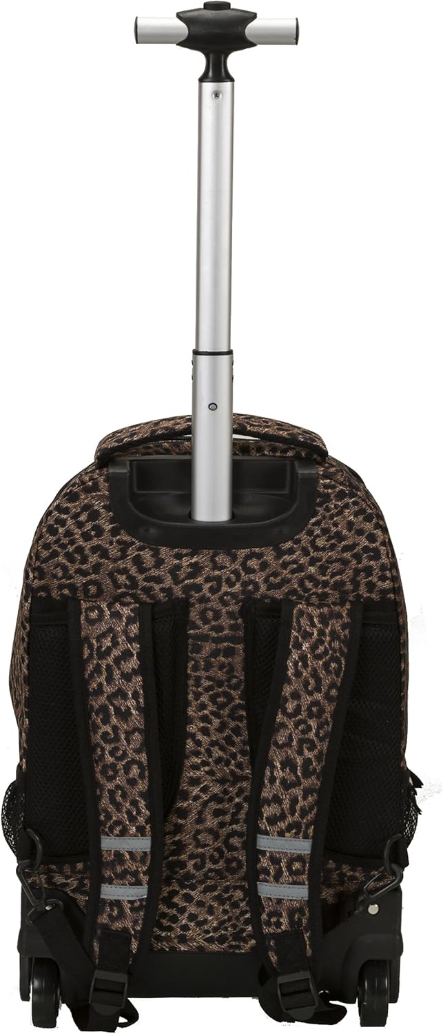 Rockland Laptop Rolling Backpack - Single Handle Design, 19" Size, Stylish Leopard Print
