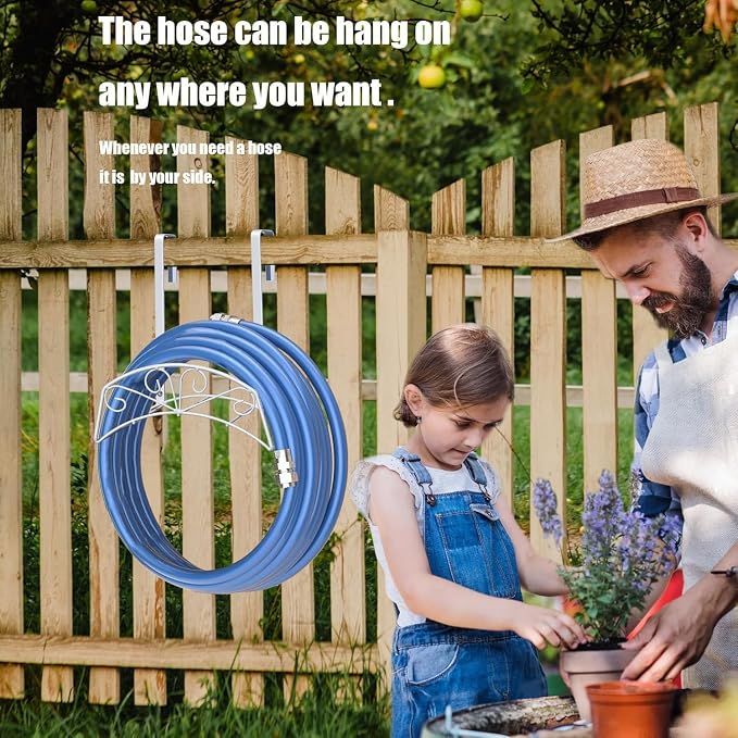 Garden Hose Holder for Outside Yard Hang Over The Door and Fence, Holds Up to 150Ft (2PCS White)