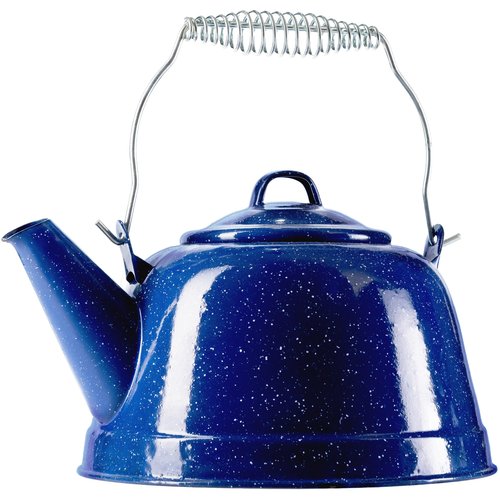 COLETTI Classic Camping Tea Kettle Stovetop — Travel Kettle, Camp Tea Pot for Stove — Chipping-Resistant German-Imported Enamel Coating [Blue Enamel, 9 Cups]