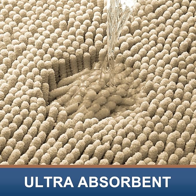 Smiry Luxury Chenille Bathroom Rugs 50x30, Extra Soft and Absorbent Shaggy Bath Mat, Machine Washable, Non-Slip Plush Carpet Runner for Tub, Shower, and Floor, Home Decor Accessories, Beige