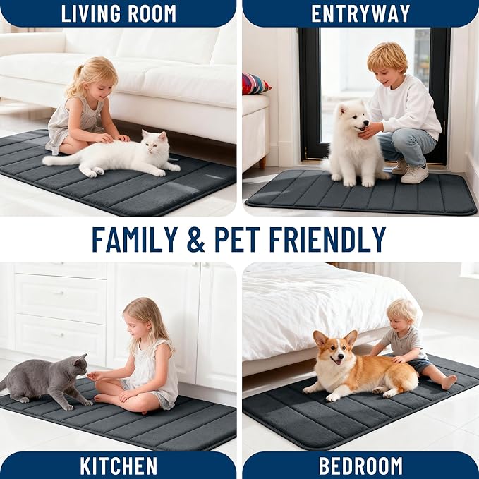 OLANLY Memory Foam Bath Mat 44x32, Super Soft Absorbent Bathroom Rugs, Quick Dry, Machine Washable Shower Floor Rugs, Bathmat Carpet, Bathroom Home Decor Accessories, Black