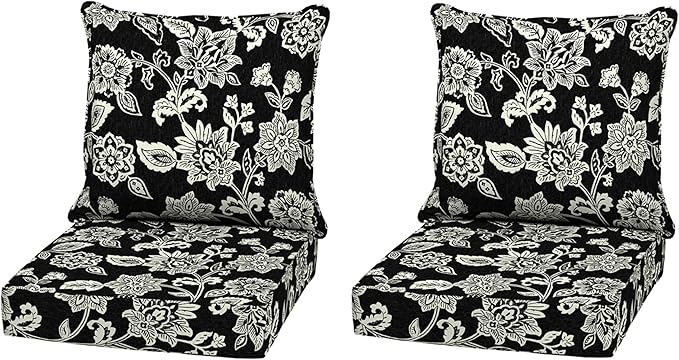Arden Outdoor Deep Seat Cushion Set (2-Pack), 22 in x 24 in, Weather-Proof, Rain-Proof, Fade Resistant Patio Cushion for Chair, Sofa, and Couch Ashland Black Jacobean