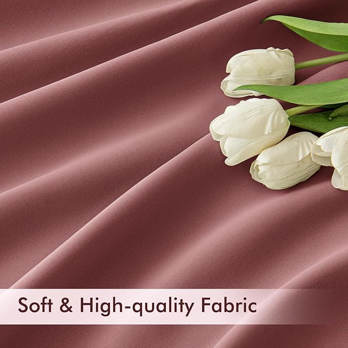 MIULEE Dusty Rose Back Tab Blackout Curtains 63 Inch Length 2 Panels Set