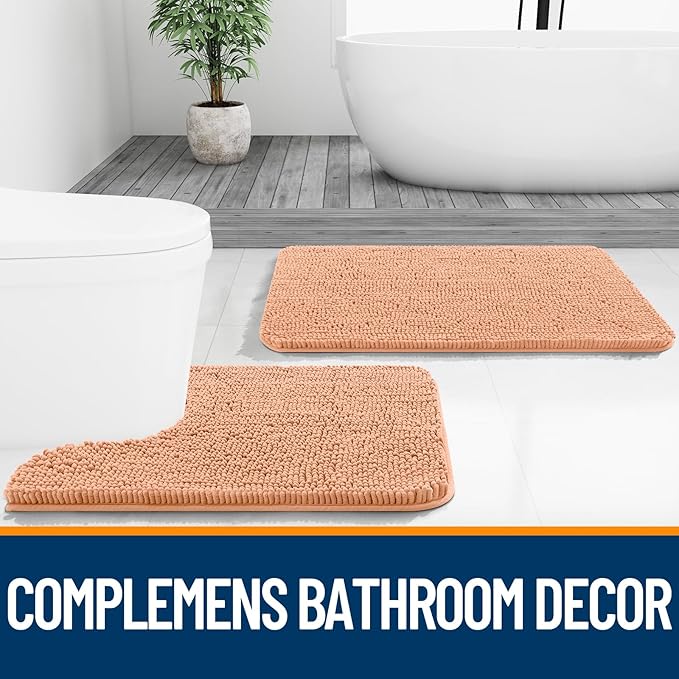 OLANLY Bathroom Rugs 70x24, Extra Soft Absorbent Chenille Bath Rugs, Rubber Backing Quick Dry, Machine Washable Bath Mats for Bathroom Floor, Tub and Shower, Home Decor Accessories, Peach