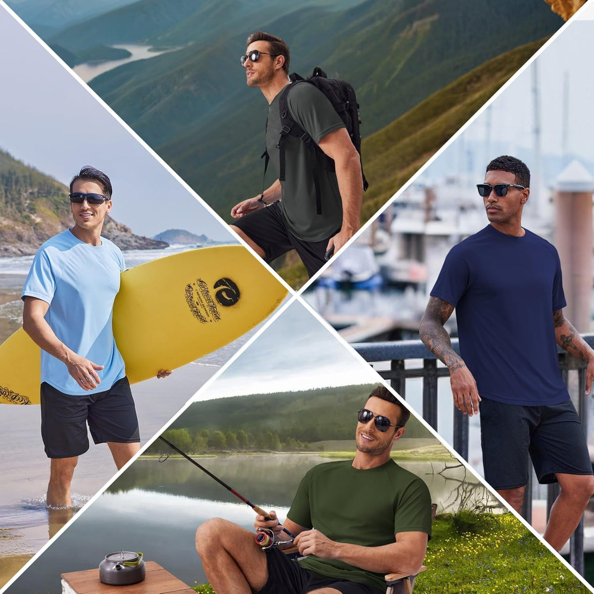 PINSPARK Men's UPF 50+ Sun Protection Swim Shirts - Quick Dry Short Sleeve Athletic Rash Guards