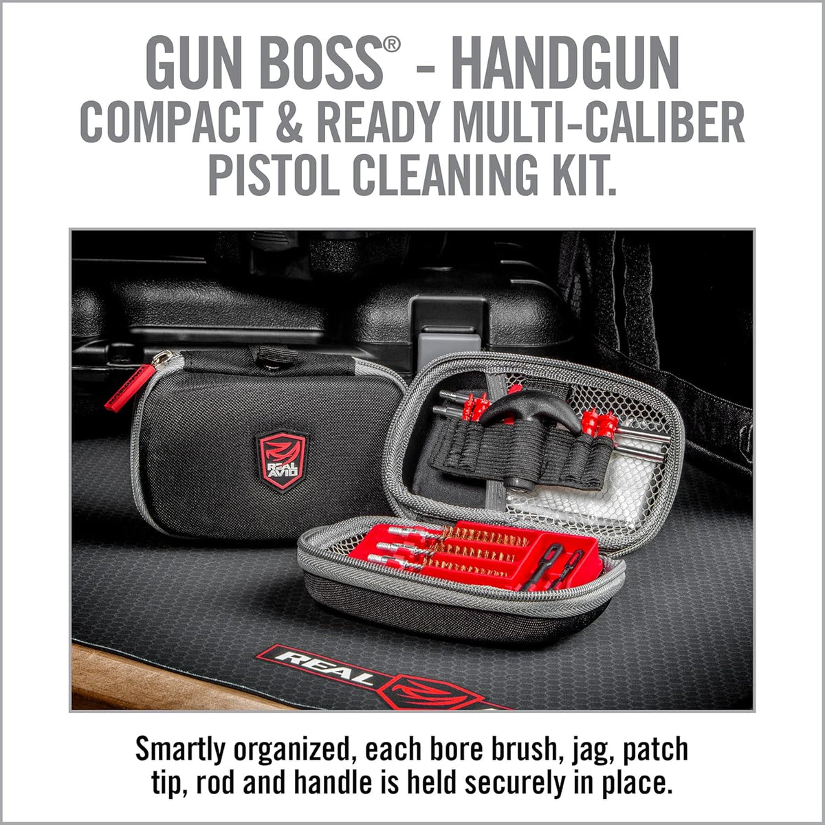 Real Avid 13-Piece Handgun Cleaning Kit - All-in-One Pistol Cleaner with Rod, Brushes & Patches