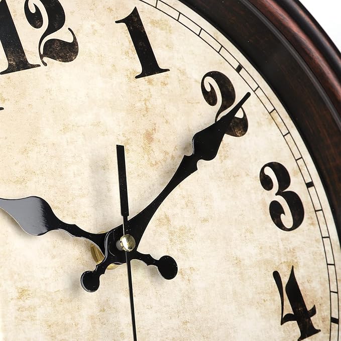 TOPZEA Retro Wall Clock, 12 Inch Silent Non-Ticking Classic Clocks Decorative