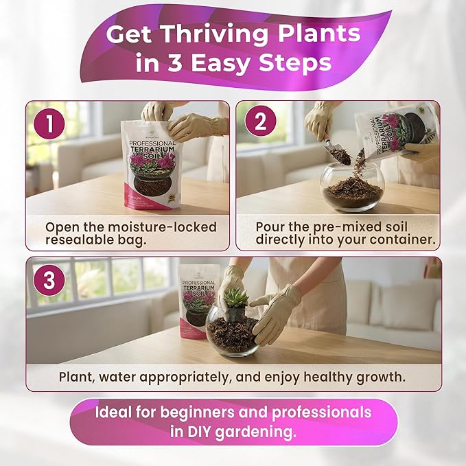 Professional Terrarium Soil Mix 2.2 Quarts Ready to Use, Premium Terrarium Potting Soil for Succulents Cactus Aloe Plants, Pine Bark Peat Coarse Sand, Well Draining Terrarium Mix Made in USA