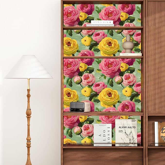 BOKEBEVE Colorful Floral Wallpaper Stick and Peel Vibrant Wall Paper Modern