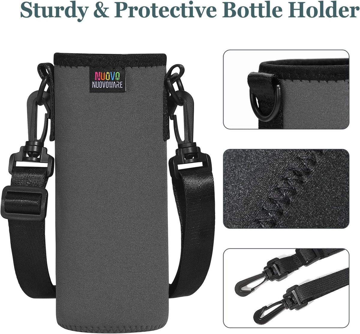 Nuovoware Water Bottle Carrier Bag, Premium Neoprene Portable Insulated Water bottle Sling Holder Bag 1000ML with Adjustable Shoulder Strap for Men Women Hiking, Sling Bottle Bag Case
