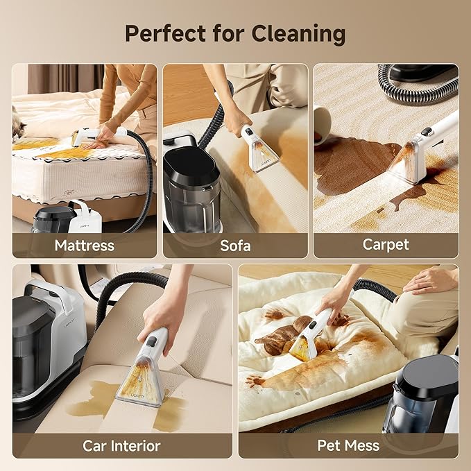 uwant Carpet Cleaner Machine 18Kpa Powerful Suction Upholstery Cleaner for Pet, Portable Carpet Cleaner with Cleaning Tools&Self-cleaning Set of 1 for Spot, Cars,Rug,Furniture