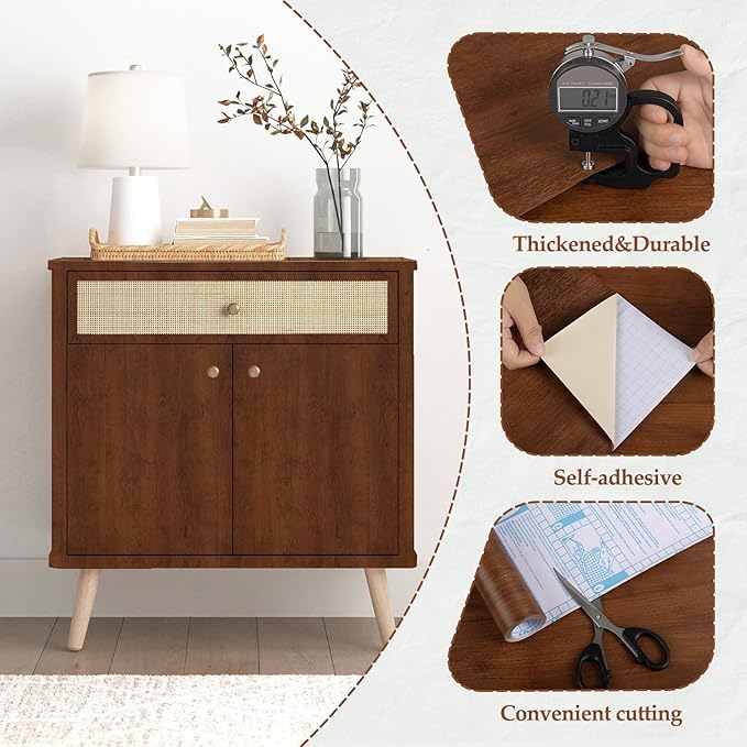 Abyssaly Wood Contact Paper, Faux Wood Grain Vinyl Wrap Self Adhesive