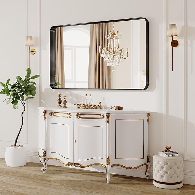 55X36 Inch Black Metal Framed Bathroom Mirror