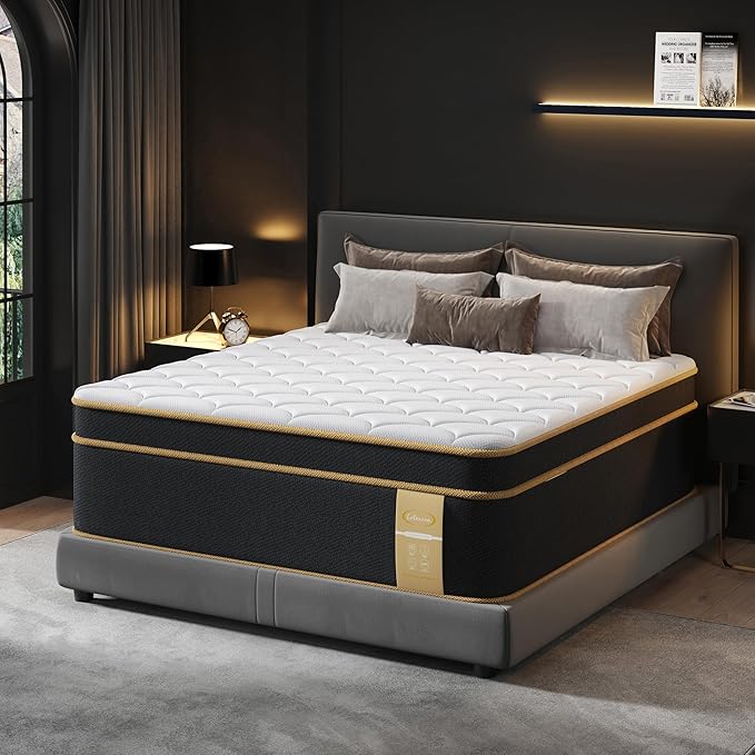 Firm Queen Mattress, 16 Inch Gel Memory Foam Hybrid Mattress Queen Size Bed in a Box, Pressure & Pain Relief, CertiPUR-US, Individual Pocket Spring, Edge Support