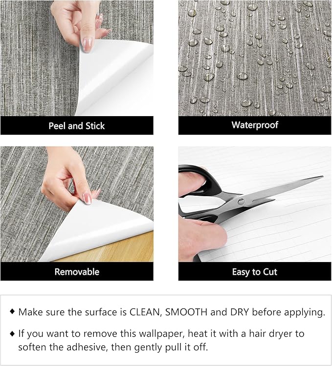 LaCheery 24"x160" Removable Grasscloth Textured Wallpaper Peel and Stick