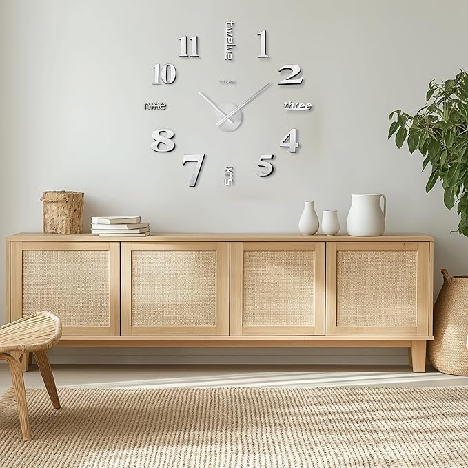 AILILIFE 20-28 Inch DIY Wall Clock 3D Frameless Silent Non-Ticking, Modern