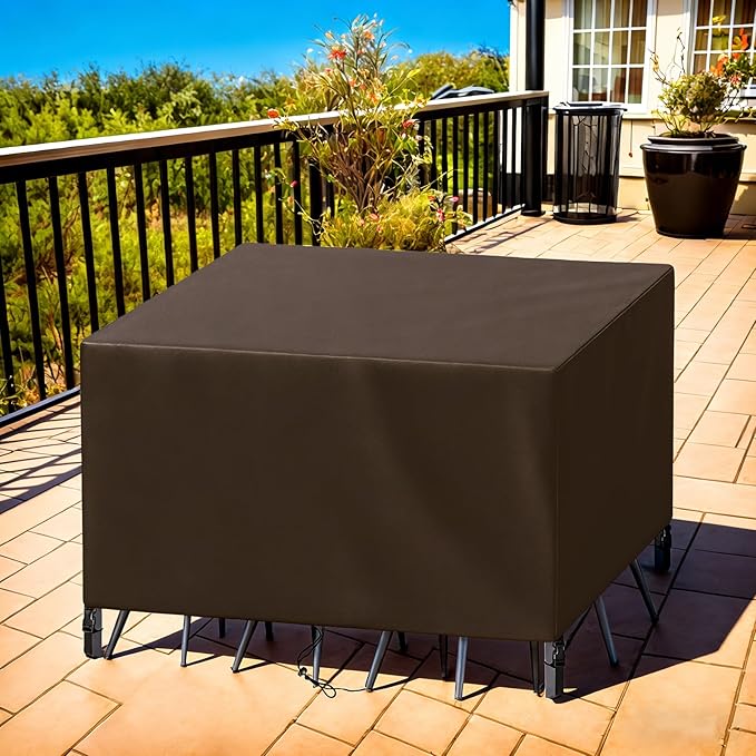 Patio Furniture Cover Rectangle 68"(L) x 44"(W) x 30"(H), Custom Heavy Duty 420D Waterproof Outdoor Cover with Drawstring & Buckles for Table Chair Garden, Coffee