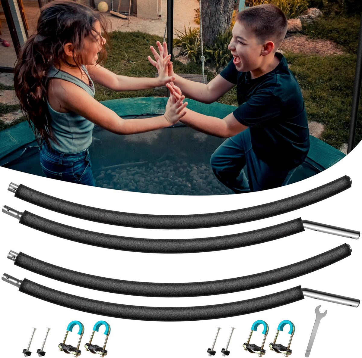 Skiennix Trampoline Curved Poles - Universal Replacement Enclosure for 8-16FT Frames | Foam Sleeve & Hardware Included