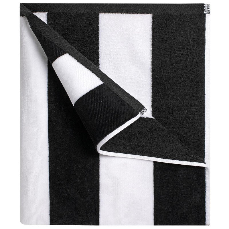 cabanana Large Oversized Beach Towel - 35 x 70 Inch Cotton Pool Towel, Black Striped Soft Cabana Swim Towel