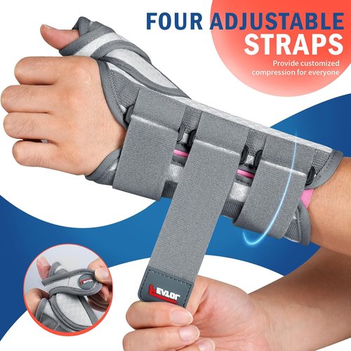 FEATOL Carpal Tunnel Wrist Brace - Night Support Thumb Spica Splint for De Quervains | Medium/Large, White/Pink