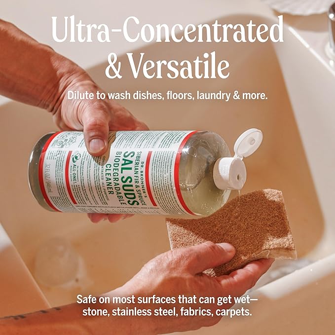 Dr. Bronner's Sal Suds Biodegradable Cleaner (32 oz) ?€? All Purpose Pine Mop Detergent for Floors, Laundry & Dishes, Multi-Surface Concentrate, Heavy-Duty Degreaser