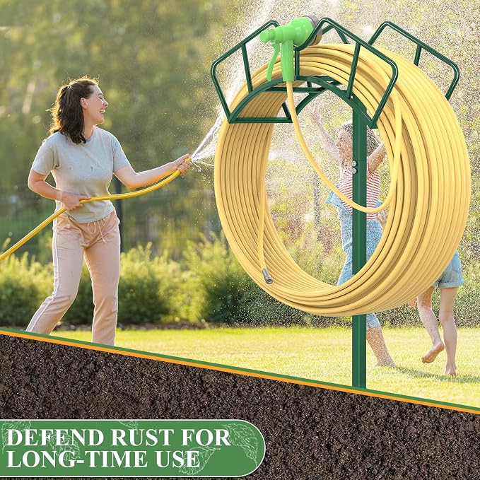 Qatsrin Super Stable Garden Hose Holder, Detachable Water Hose Holders, Hose Storage Stand Holds 150-Feet Hose, Free Standing Water Hose Holders for Outside Yard Lawn (Green)