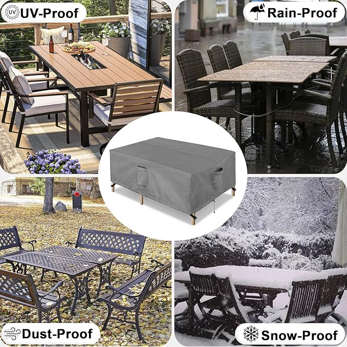 OutdoorLines Outdoor Waterproof Patio Table Furniture Set Covers - Rectangle Couch Sectional Cover Outside Weatherproof Patio Furniture Covering for Deck, Lawn and Backyard 74"L x 47"W x 28"H, Grey