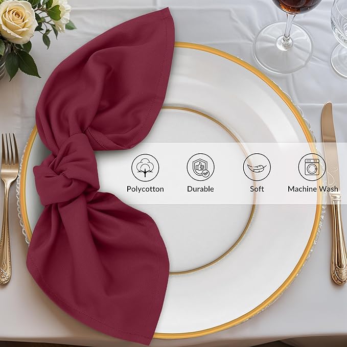 Zoyer Cloth Napkins Set of 12, 18x18 Inches Cotton Enrich Napkins Cloth ‎Washable, Soft & Durable Dinner Napkins for Parties, Wedding, Christmas, ‎Thanksgiving & Everyday Use - Burgundy
