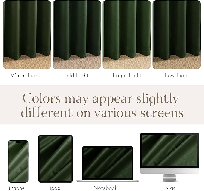 NICETOWN Olive Green Velvet Blackout Curtains 98 inch Long