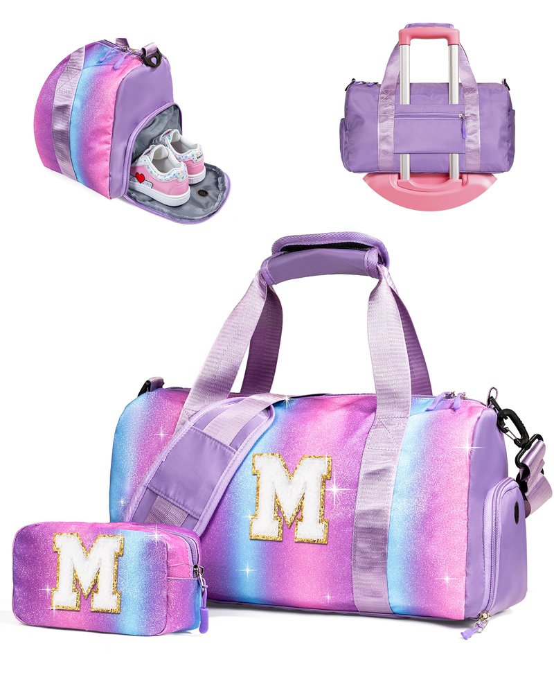 Vogewood Daughter Birthday Gifts-Girl Gym Bag with Shoe Compartment, Kid Personalized Weekender Overnight Bags, Initial Travel Tote with Makeup Pouch, Graduation Gift for Girls (Letter Y)