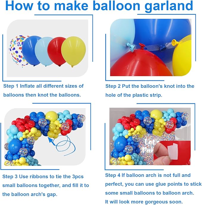Carnival Circus Balloons Garland Arch Kit for 164pcs Red Blue Yellow Rainbow Multicolor with Confetti Balloons for Carnival Theme Birthday Party Decorations