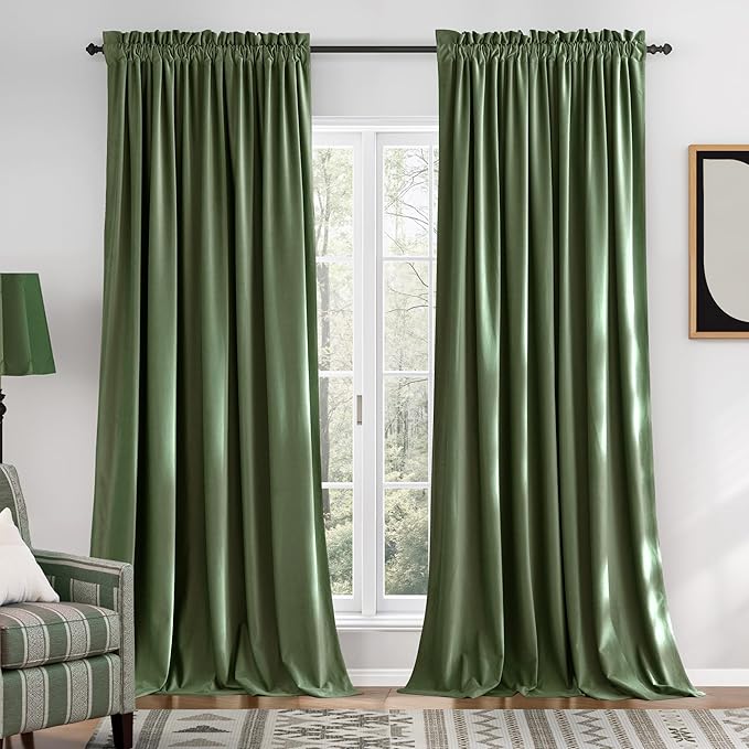 NICETOWN Sage Green Blackout Curtains 72 inches Long 2 Panels, Farmhouse and
