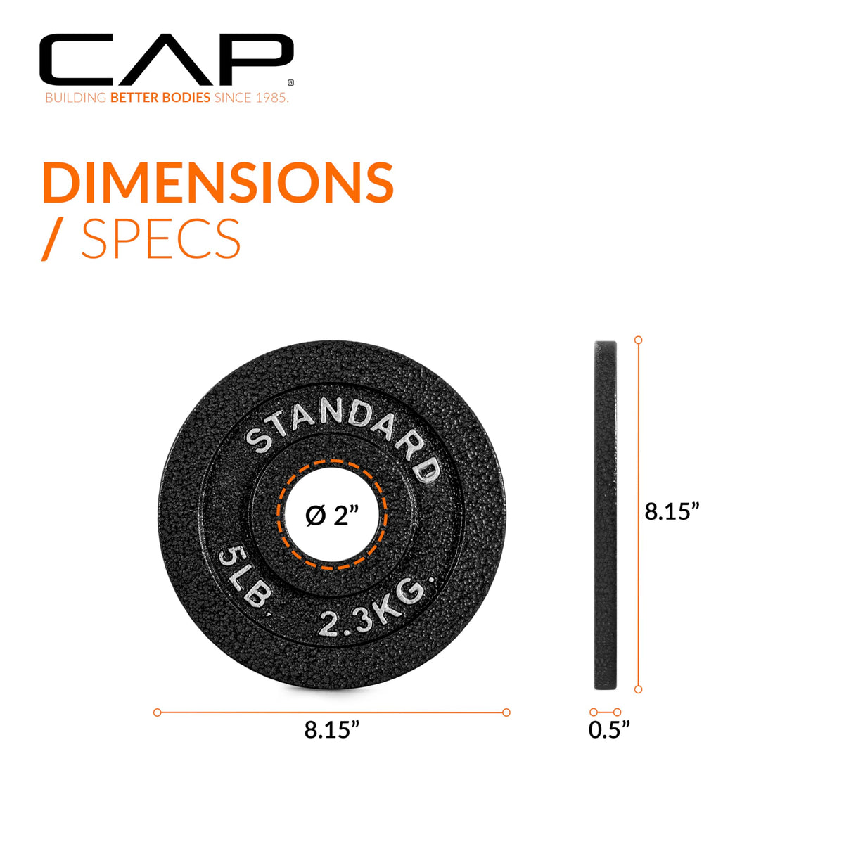 CAP Barbell 2-Inch Olympic Grip Plate, 5-Pounds