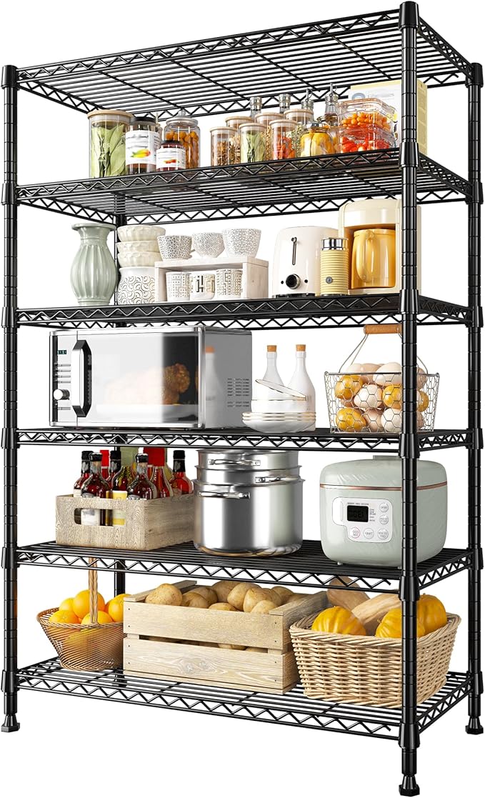 REIBII 71" H Storage Shelves 6 Tier Wire Shelving Unit 1200LBS Metal Shelves Adjustable Shelving Units and Wire Shelf Storage Rack Shelf Metal Shelving, Dorm Storage Shelves, 71" H x 29" W x 14" D